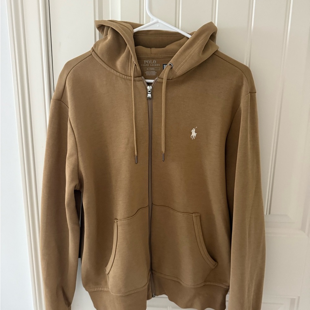 Polo by Ralph Lauren Camel Zip Up Sweater with Embroidered Logo